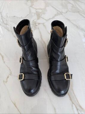 Jimmy Choo Black Leather Buckle Ankle Boots